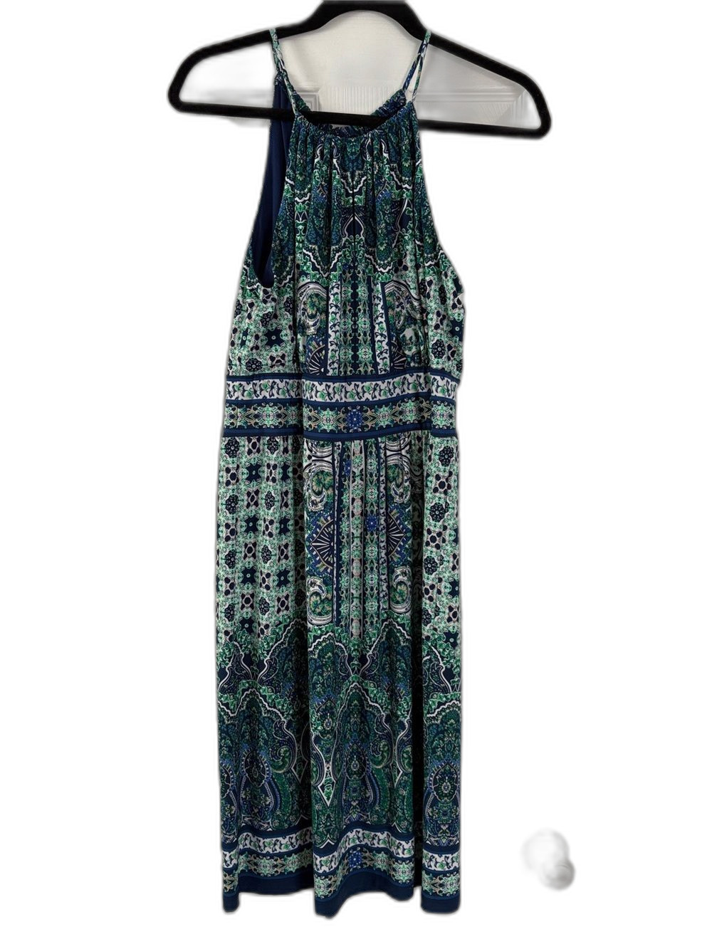 CB Established 1962 Halter Neck Dress Teal Green Paisley Geometric Print Size 12